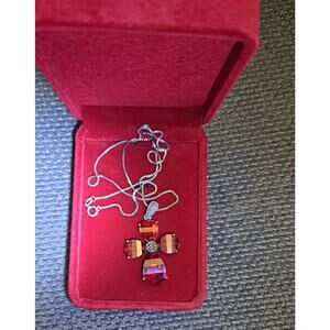 Garnet Cross Necklace 18 inch Chain Large Sterling Silver Marcasite Pendant VTG